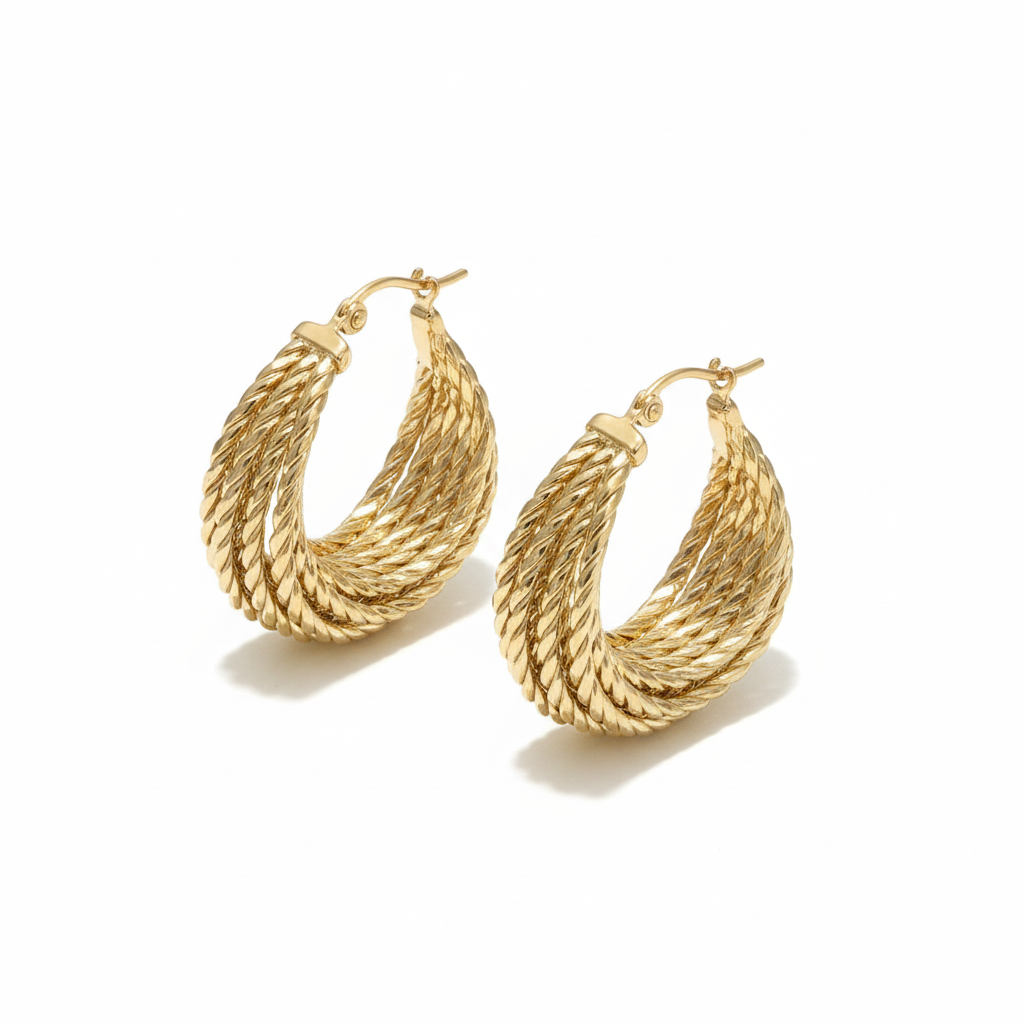 Boucles d'oreilles 4 joncs tressés 45 degrés