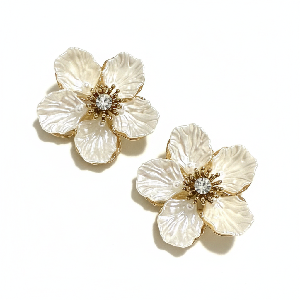 Boucles d'oreilles fleur blanc fond professionnel